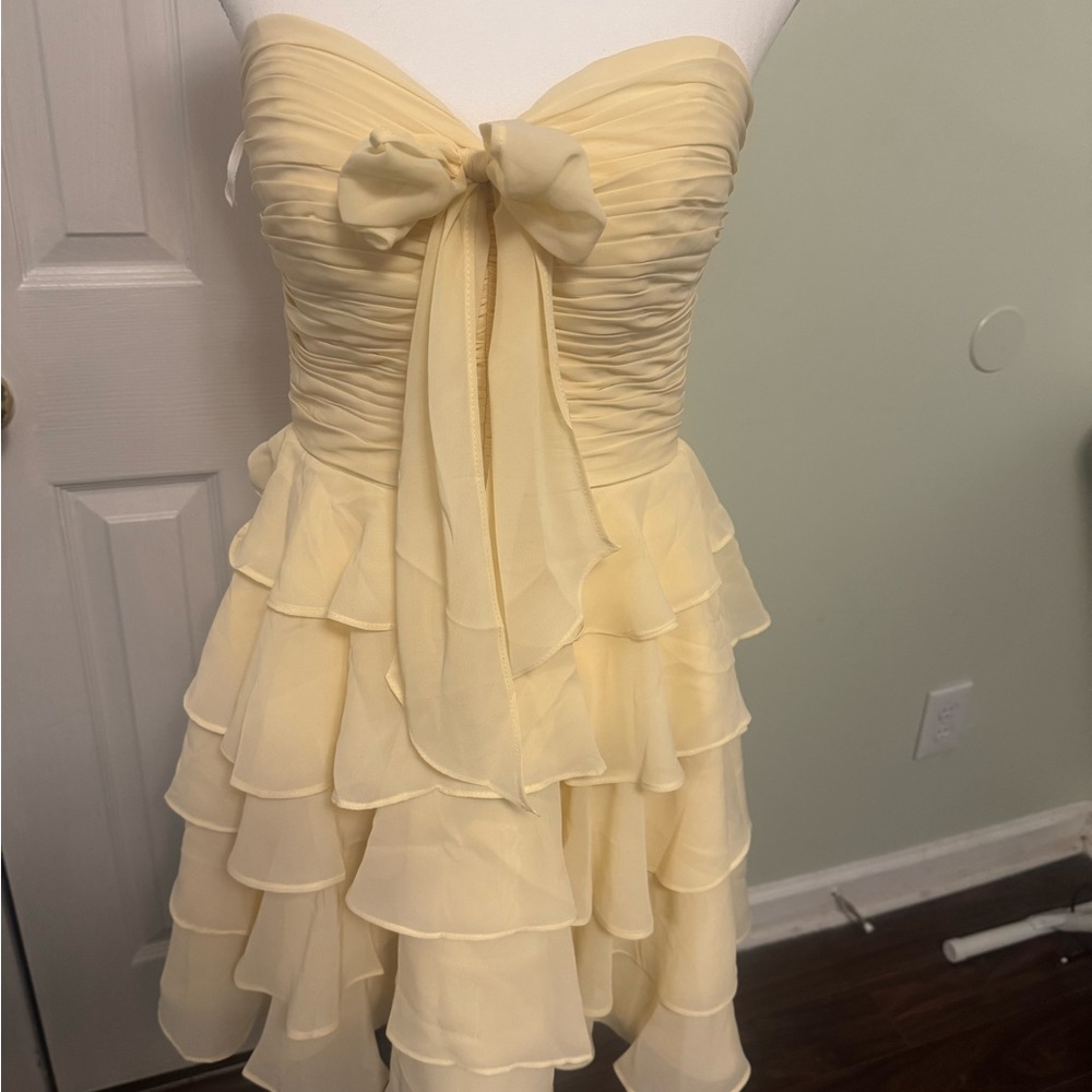 Strapless Yellow Ruffle Dress